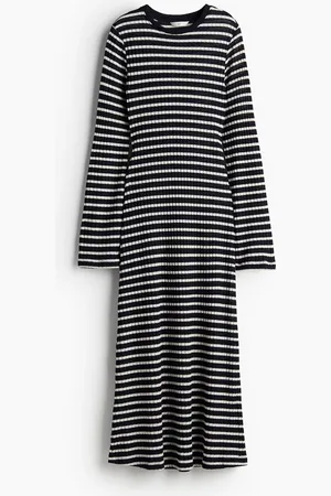 H&M Geripptes Strickkleid - Blau