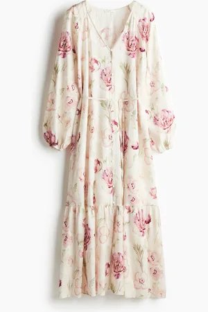H&M Crêpe-Kleid mit Bindegürtel - Weiß