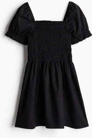 H&M Gesmoktes Kleid aus Popeline - Schwarz