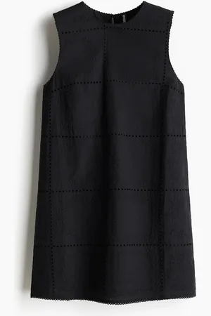 H&M Baumwollkleid mit Broderie Anglaise - Schwarz