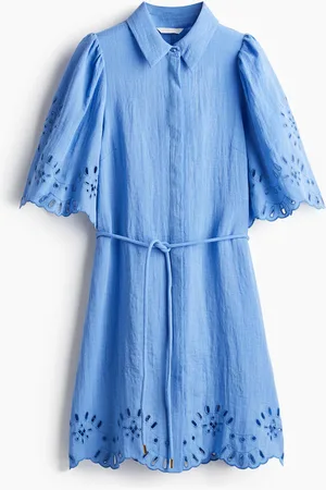 H&M Kleid mit Broderie Anglaise - Blau