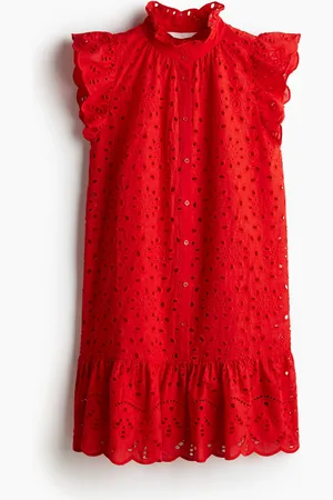 H&M Kleid mit Broderie Anglaise - Orange