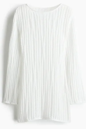 H&M Kurzes Strickkleid im Leiterstich-Look - Weiß