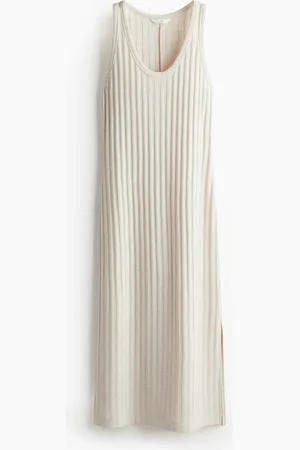 H&M Geripptes Strickkleid - Weiß