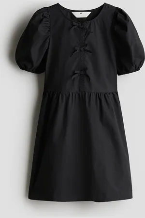 H&M Baumwollkleid mit Puffärmeln - Schwarz