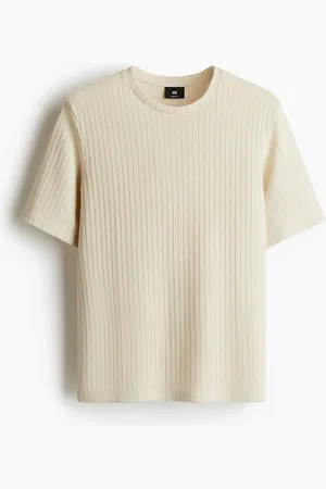 H&M Geripptes T-Shirt in Regular Fit - Beige