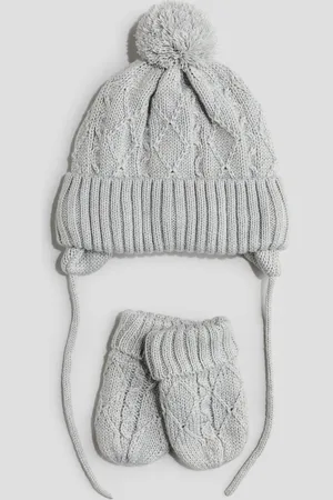 H&M 2-teiliges Set mit Beanie und Fäustlingen - Grau