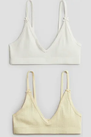 H&M 2er-Pack Crop-Tops mit Picot-Besatz - Gelb
