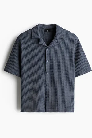 H&M Freizeithemd mit Waffelstruktur in Loose Fit - Blau