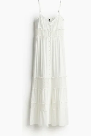 H&M Maxikleid aus Crêpe mit Spitze - Weiß