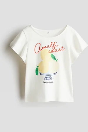 H&M Baumwollshirt mit Volantärmeln - Weiß
