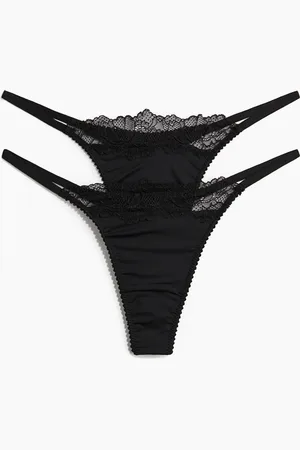 H&M 2er-Pack Tangas aus Mikrofaser und Spitze - Schwarz