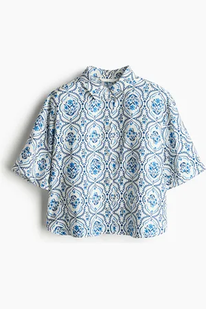 H&M Kurzarmbluse aus Twill - Blau