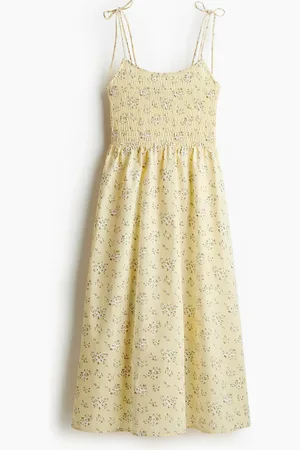 H&M Gesmoktes Kleid mit Bindeträgern - Gelb