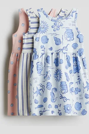 H&M 3er-Pack Bedruckte Baumwollkleider - Blau