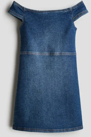 H&M Schulterfreies Denimkleid - Blau