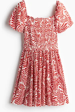 H&M Gecrinkeltes Kleid mit gesmoktem Oberteil - Weiß