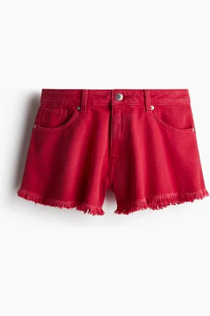 H&M Denimshorts mit Fransenkanten - Rot