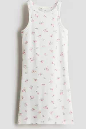 H&M Geripptes Baumwollkleid - Weiß