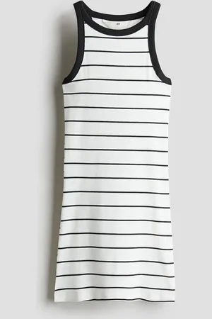 H&M Geripptes Baumwollkleid - Weiß