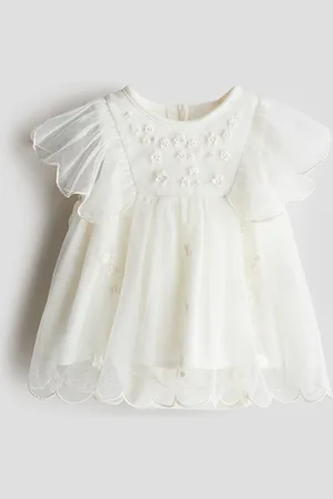 H&M Mesh-Kleid mit Stickdetails - Weiß