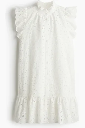 H&M Kleid mit Broderie Anglaise - Weiß