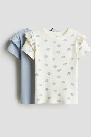 H&M 2er-Pack Baumwollshirts mit Volants - Weiß