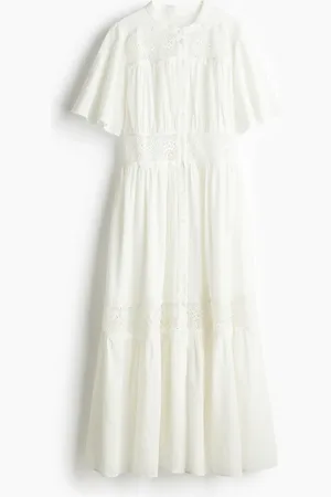 H&M Baumwollkleid mit Spitzenborten - Weiß