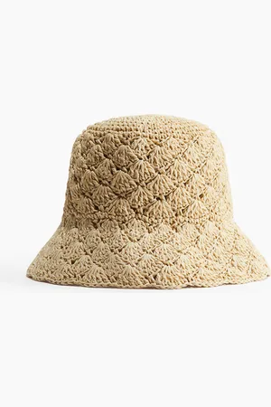 H&M Gehäkelter Bucket Hat aus Stroh - Beige