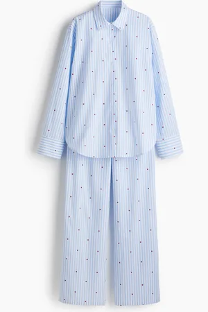 H&M Pyjama aus Baumwollpopeline - Blau