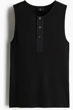 H&M Geripptes Tanktop in Slim Fit - Schwarz