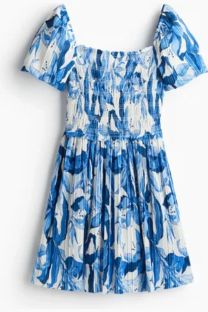 H&M Gecrinkeltes Kleid mit gesmoktem Oberteil - Weiß