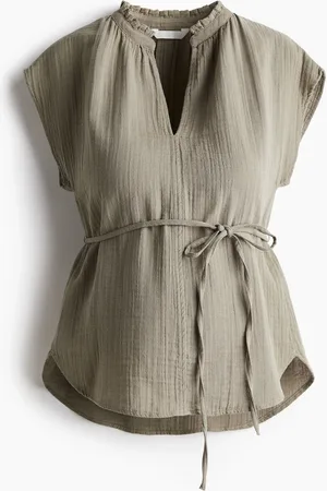 H&M MAMA Musselinbluse mit Bindegürtel - Grün
