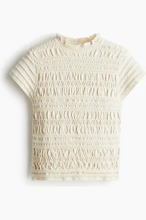 H&M Gesmoktes Shirt aus Pointellestrick - Weiß