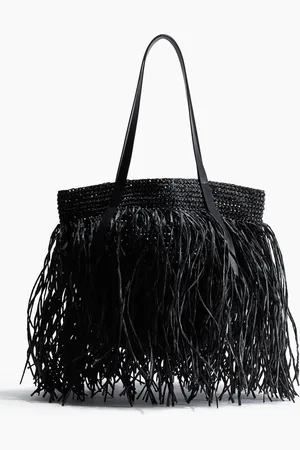 H&M Bast-Handtasche mit Fransen - Schwarz