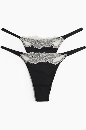 H&M 2er-Pack Tangas aus Mikrofaser und Spitze - Schwarz