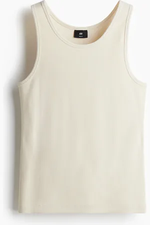 H&M Geripptes Tanktop in Slim Fit - Beige