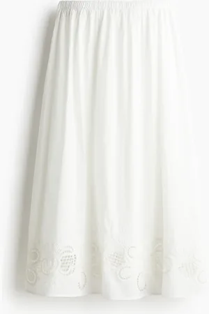 H&M Baumwollrock mit Broderie Anglaise - Weiß