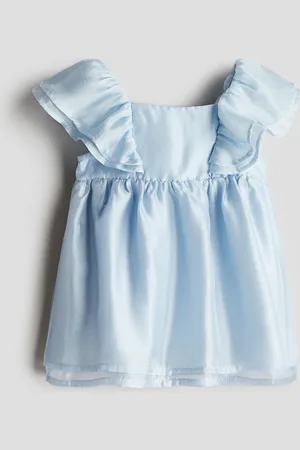 H&M Satinkleid mit Volants - Blau