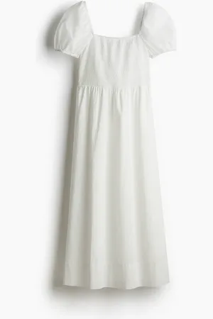 H&M Baumwollkleid mit Puffärmeln - Weiß