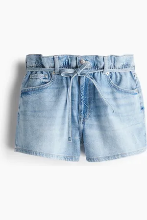 H&M High Rise Denimshorts mit Paperbag-Bund - Blau