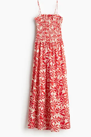 H&M Trägerkleid mit gesmoktem Oberteil - Rot