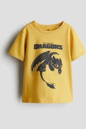 H&M Baumwoll-T-Shirt mit Print - Gelb