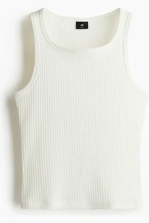 H&M Geripptes Tanktop in Slim Fit - Weiß