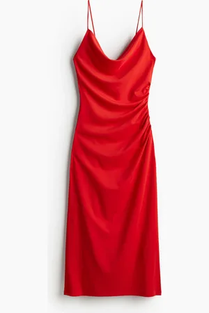 H&M Drapiertes Kleid mit Wasserfall-Ausschnitt - Rot