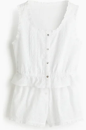 H&M Pyjama mit Broderie Anglaise - Weiß