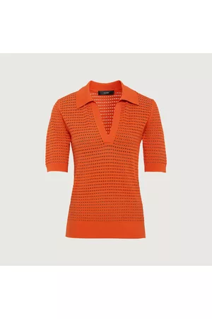 Hallhuber Damen Strickpullover - Polopullover mit Lochstrick-Muster und kurzen Ärmeln