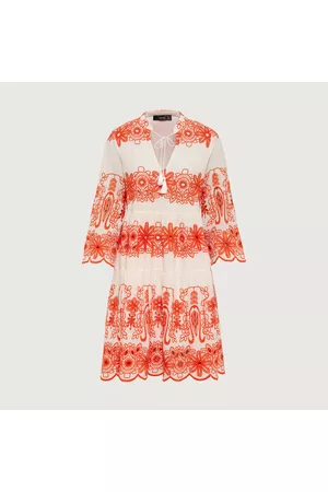 Hallhuber Damen Freizeitkleider - Bohemian-Kleid mit auffälliger Kurbelstickerei auf weicher Baumwolle