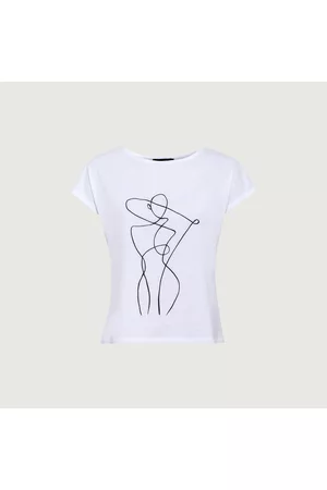 Hallhuber Damen Shirts - T-Shirt aus Baumwolle mit Scribble-Stickerei