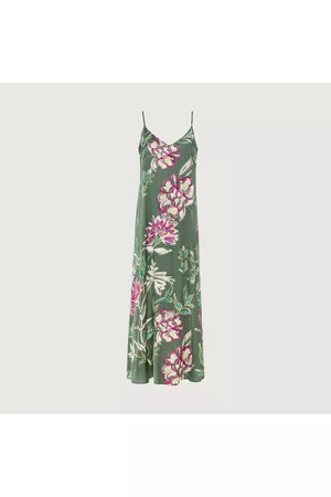 Hallhuber Damen Lange Kleider - Maxikleid mit kunstvollem Blütenprint auf softem Satin